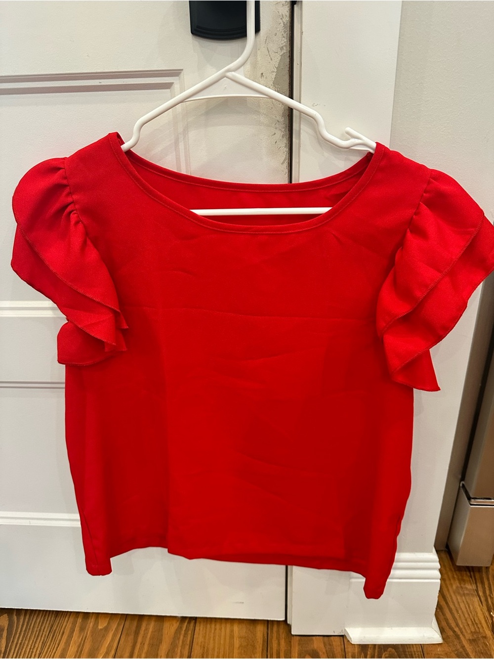 SHEIN Red Ruffle Sleeve Blouse